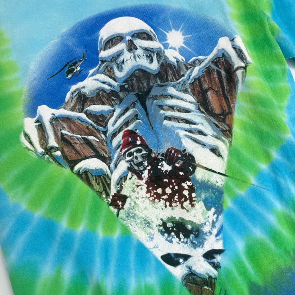 Vintage 1997 Grateful Dead T-Shirt Mens M Blue Green Tie-Dye Heli Skiing Sundog - Picture 5 of 11